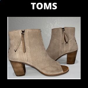 TOMS peep toe Majorca suede booties size 10